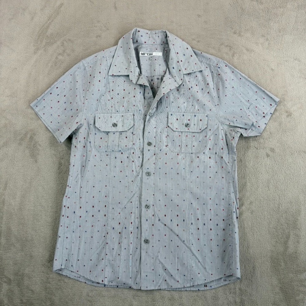 Mr. Turk Double Pocket Shirt in Grey Geometric Men Medim Short Sleeve